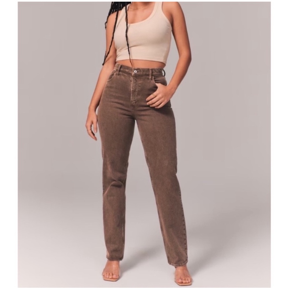 Abercrombie & Fitch The '90s Straight Ultra High Rise Jeans Olive Denim 28